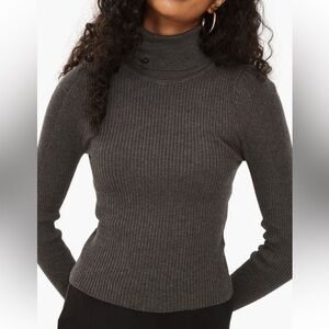 Topshop Ribbed Turtleneck Sweater Charcoal